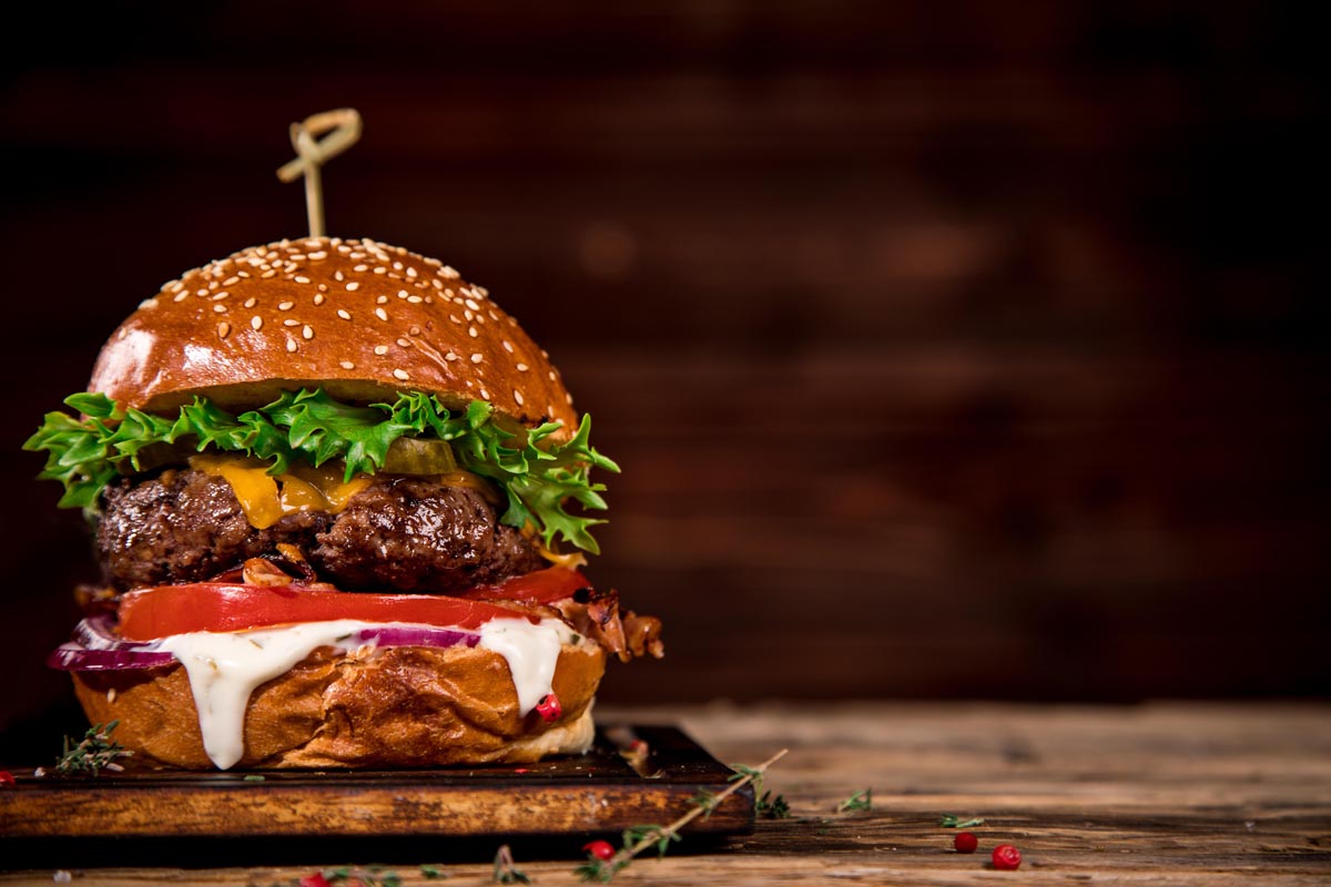 Large Hamburger on black background